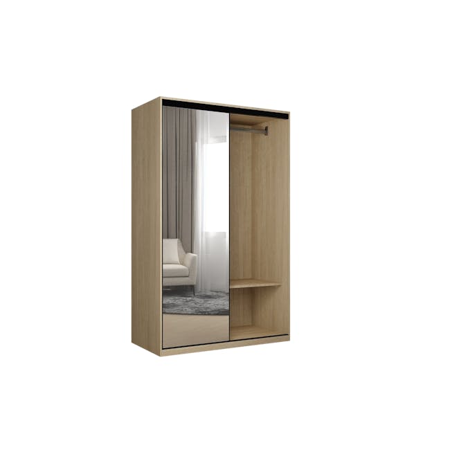 Lorren Sliding Door Wardrobe 1 with Mirror - Graphite Linen, Herringbone Oak - 11