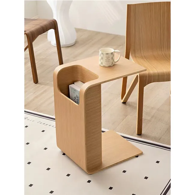 Jude Reversible Coffee / Side Table - Oak - 19 - Wooden side table with built-in trash can, minimalist design, modern