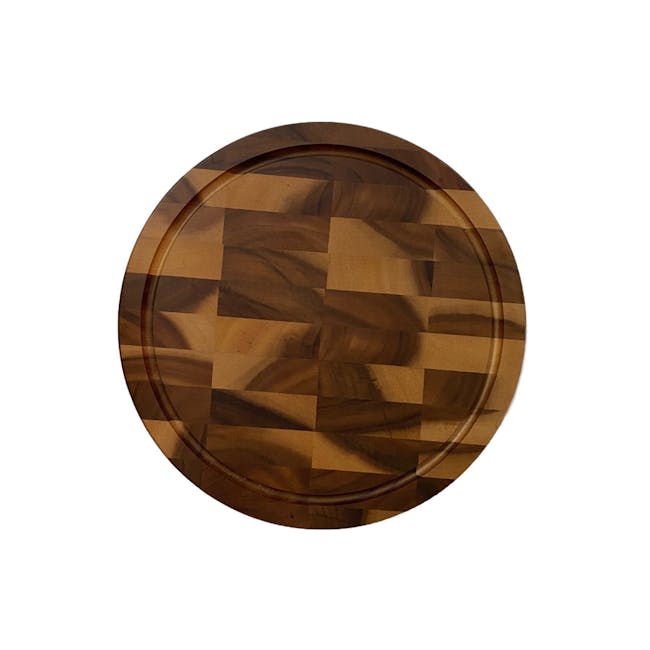 Acacia Wood End Grain Round Cutting / Serving Board with Groove - 0