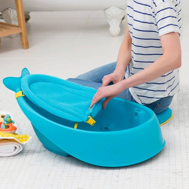 Skip Hop Moby Smart Sling 3 Stage Bath - Blue - 2 - blue baby bath tub, child's play bath, inflatable swim ring, toy boat
