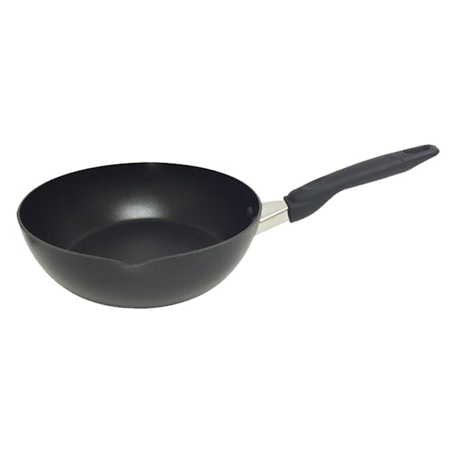 Meyer Cook N Look 24cm Open Chef's Pan with Spouts - 1 - Sleek black cast iron skillet with ergonomic handle, Modern kitchen