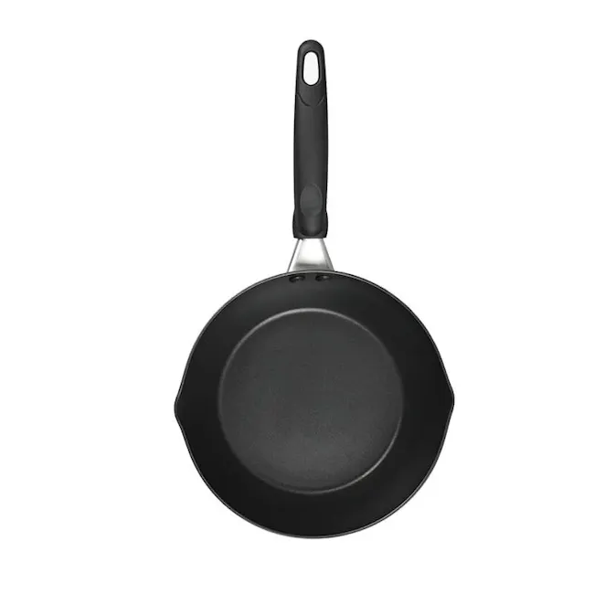 Meyer Cook N Look 24cm Open Chef's Pan with Spouts - 3 - Black, oval-shaped cast iron skillet with ergonomic handle, Sleek