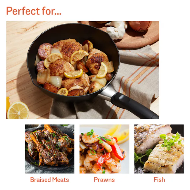 Meyer Cook N Look 24cm Open Chef's Pan with Spouts - 2 - Braise and pan-fry perfectly for tender, flavorful meat dishes