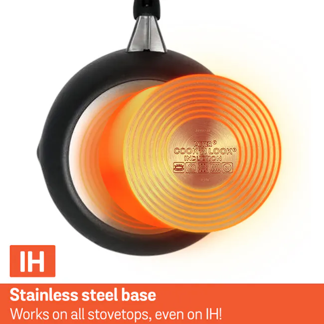 Meyer Cook N Look 24cm Open Chef's Pan with Spouts - 6 - Stainless steel base for optimal performance, IH cooktop