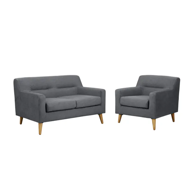 Damien 2 Seater Sofa with Damien Armchair - Dark Grey (Scratch Resistant Fabric) - 1 - Grey upholstered armchair, modern
