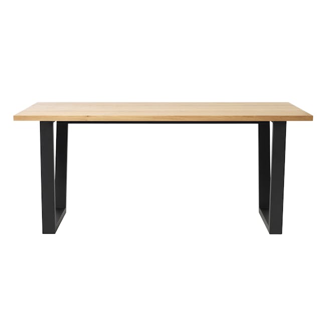 (As-is) Reno Dining Table 2.1m - 16 - Wooden table with black metal legs, minimalist design, modern aesthetic, sleek finish