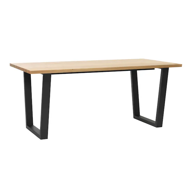 (As-is) Reno Dining Table 2.1m - 14 - Wooden table with black metal legs, minimalist design, modern aesthetic, sleek lines