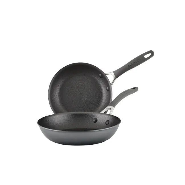 Circulon ScratchDefense A1 Frypan Twin Pack Set - 1 - Sleek, modern cast iron skillet with black finish, Dual-handled
