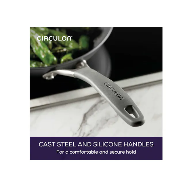 Circulon ScratchDefense A1 Frypan Twin Pack Set - 6 - Cast steel and silicone handles, ergonomic design, comfortable grip