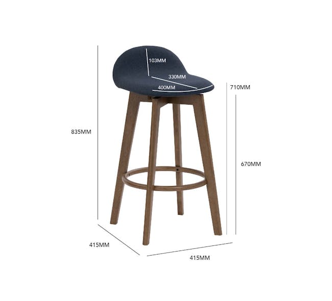 Mora Bar Chair - Walnut, Navy - 4