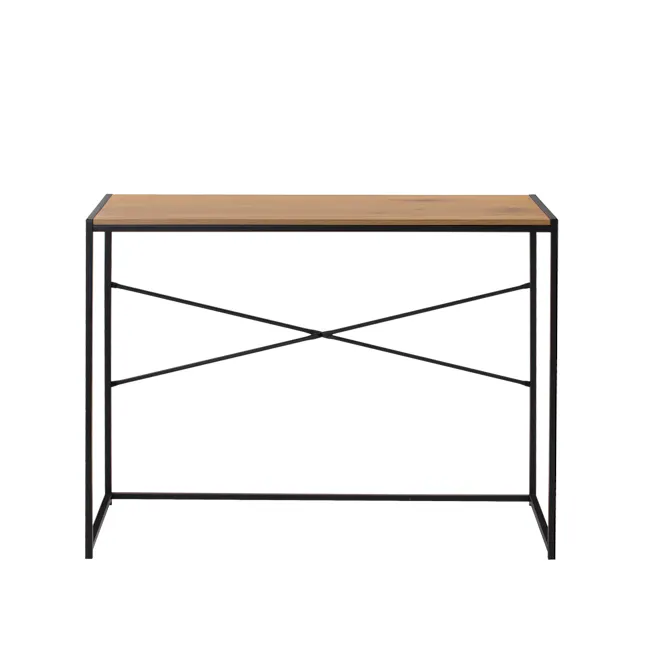 Bradford Study Console Table 1m - Black, Oak - 4 - Wooden table with black metal frame, geometric design, modern aesthetic