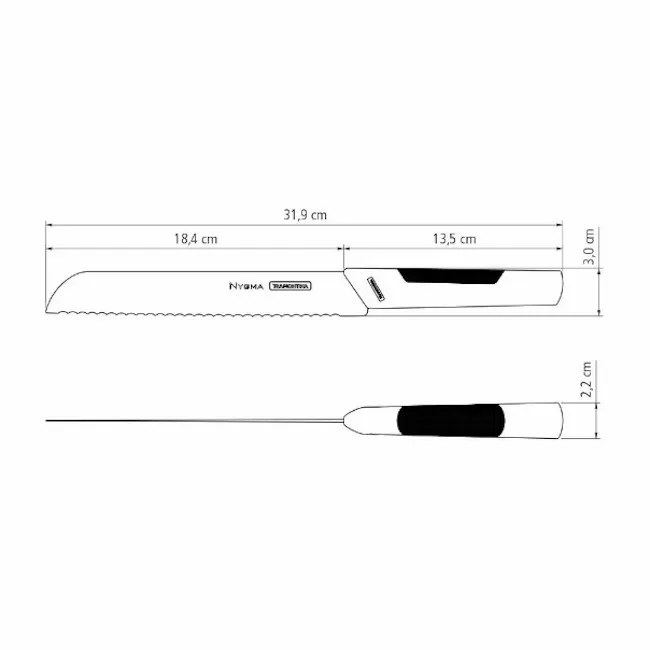 Tramontina Nygma 8" Bread Knife - 6 - Utility knife, precision cutting tool, ergonomic design, blade length, 9 cm, 4 cm, 5