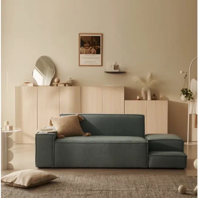 Heidi Cabinet 0.8m - Oak - 4 - Modern minimalist living room, cozy seating area, neutral color palette, soft lighting