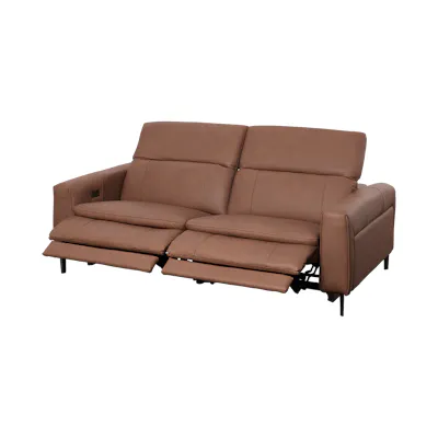 Clyde 3 Seater Power Recliner Sofa - Pecan Brown (Top Grain Leather) - Zero Wall
