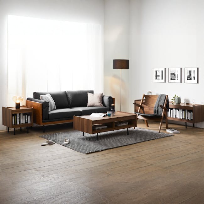 Delani TV Console 1.8m - 4 - Modern living room, minimalist design, cozy atmosphere, black leather sofa, wooden coffee