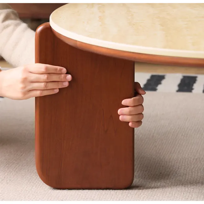 Blair Round Coffee Table - Travertine (Sintered Stone) - 9 - Wooden table, wooden surface, wooden panel, wooden furniture