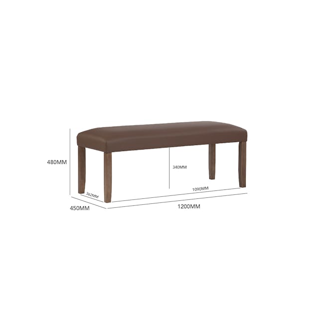 Nora Bench 1.2m - Natural, Mocha (Faux Leather) - 4