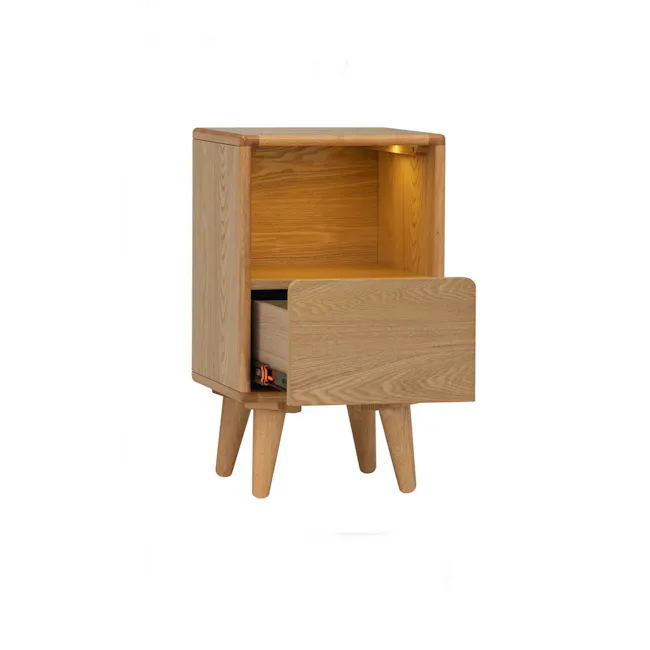 Yara Narrow Bedside Table with LED - Oak - 5
