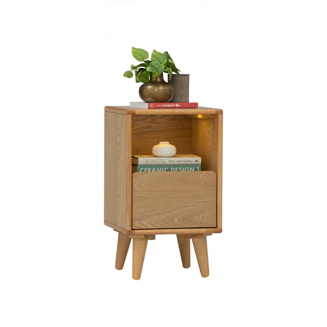 Yara Narrow Bedside Table with LED - Oak - 6