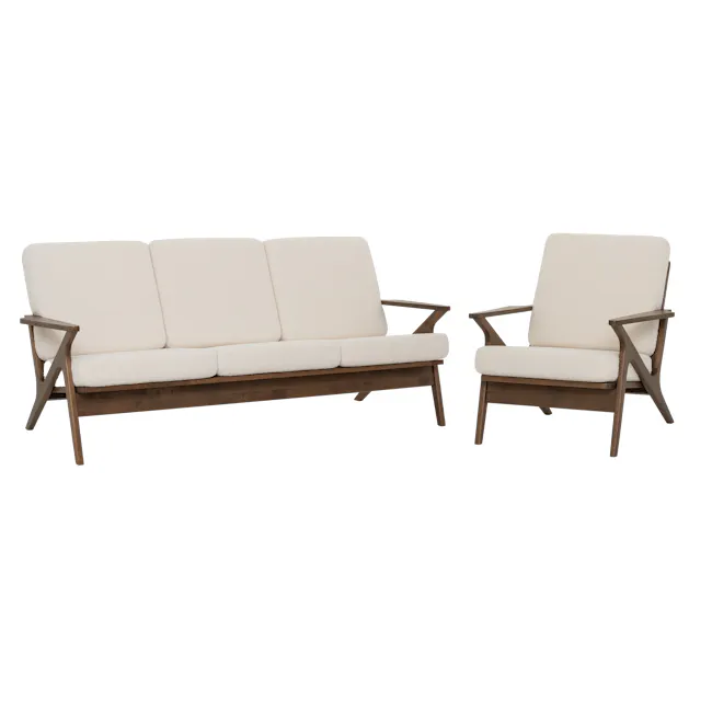 Aston 3 Seater Sofa with Aston Armchair - White Cream - 1 - Modern minimalist sofa, light beige upholstery, wooden frame