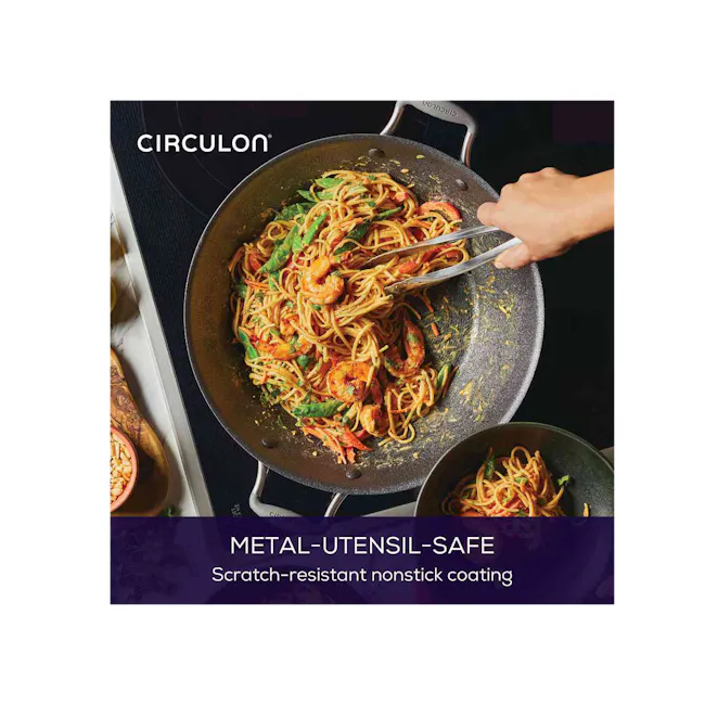 Circulon ScratchDefense A1 Covered Wok - 2 - Circulon metal-utensil-safe nonstick coating, stir-fry pasta with shrimp
