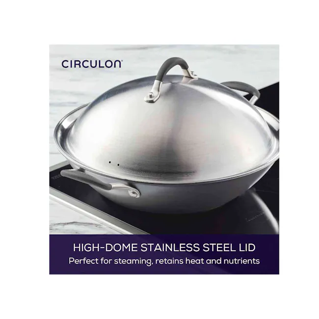 Circulon ScratchDefense A1 Covered Wok - 6 - High-dome stainless steel lid, perfect for steaming, retains heat and