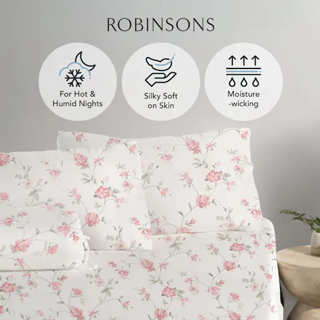 Robinsons Cool Bamboo Printed Fitted Sheet Set - Petal Dusk (4 Sizes) - 3