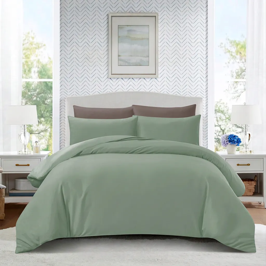 Hillcrest ComfyLux Solid 988TC Fitted Sheet Set (No Quilt Cover) - Eucalyptus (4 Sizes)