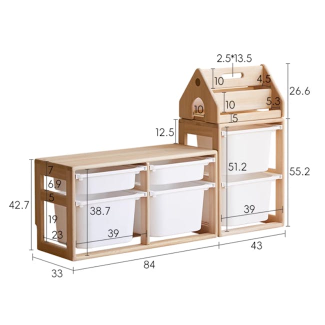 Micah Wooden Kids Toys Storage - Set of 3 - 14 - Wooden shelving unit, 10 drawers, 5 inches wide