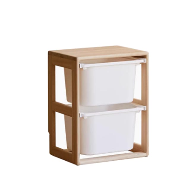 Micah Wooden Kids Toys Storage - Set of 3 - 16 - Wooden cube shelf, minimalist design, two compartments, white storage bins