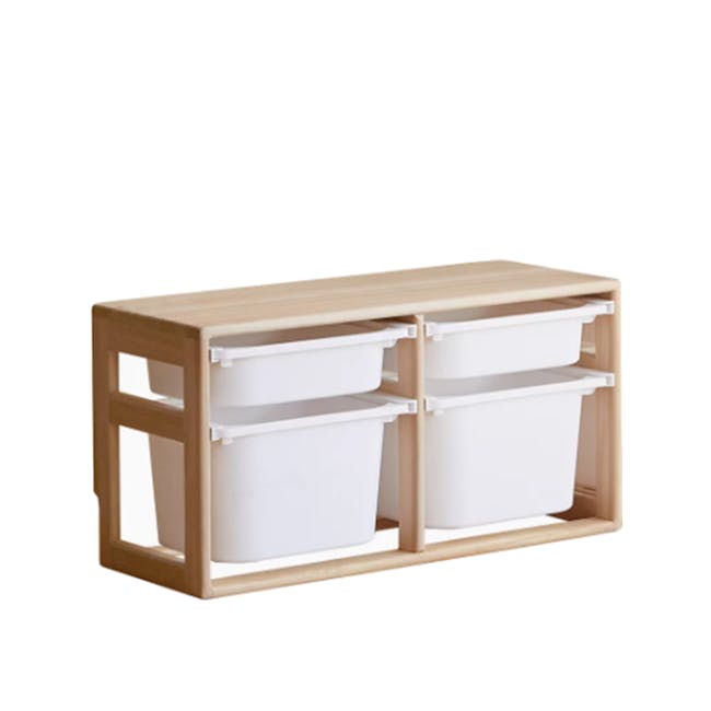 Micah Wooden Kids Toys Storage - Set of 3 - 17 - Wooden kitchen shelf, two storage bins, white plastic containers