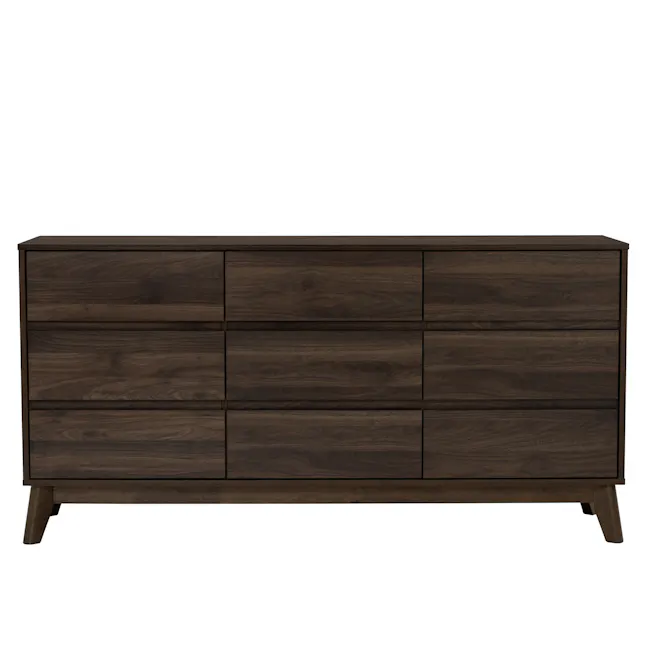 Herschel 9 Drawer Chest 1.5m - Walnut - 12 - Dark wood dresser with smooth finish, four drawers, minimalist design