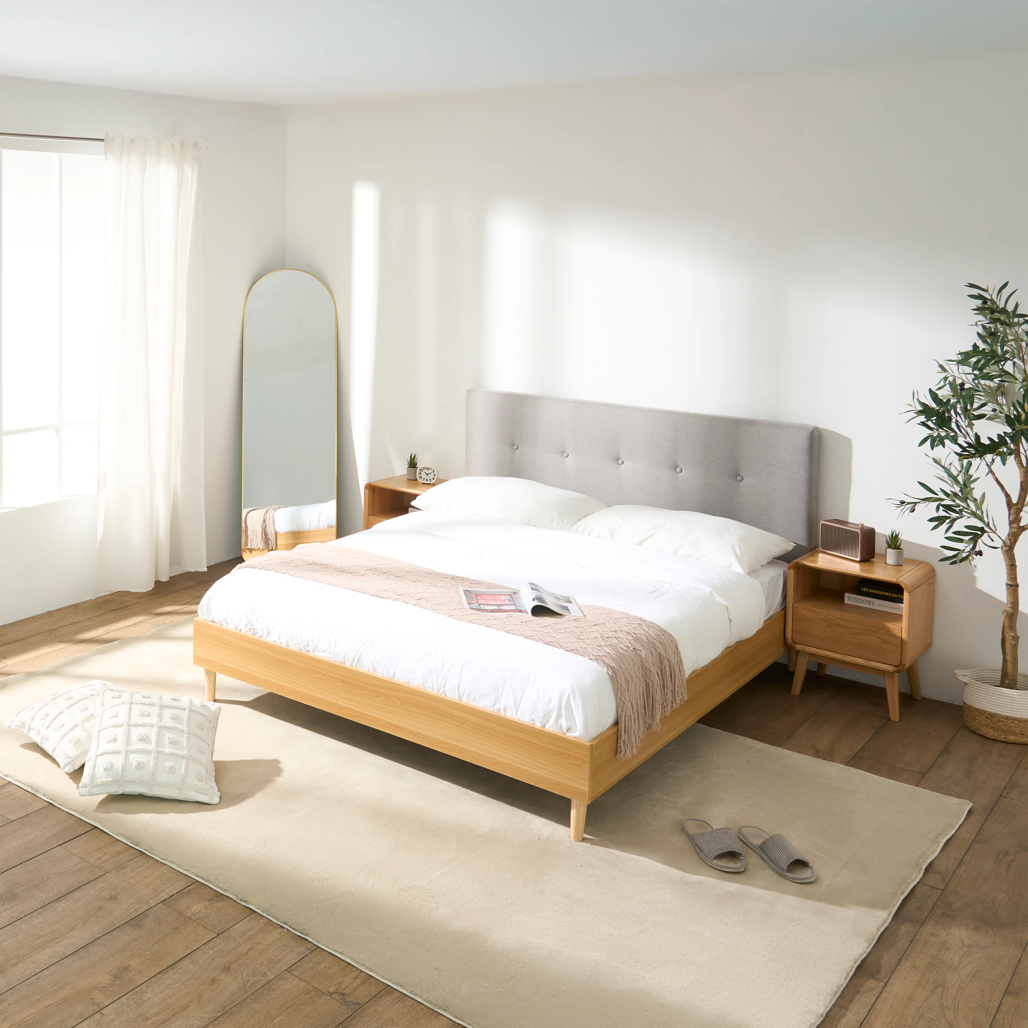 (As-is) Landon Queen Bed - Natural, Light Grey - 15