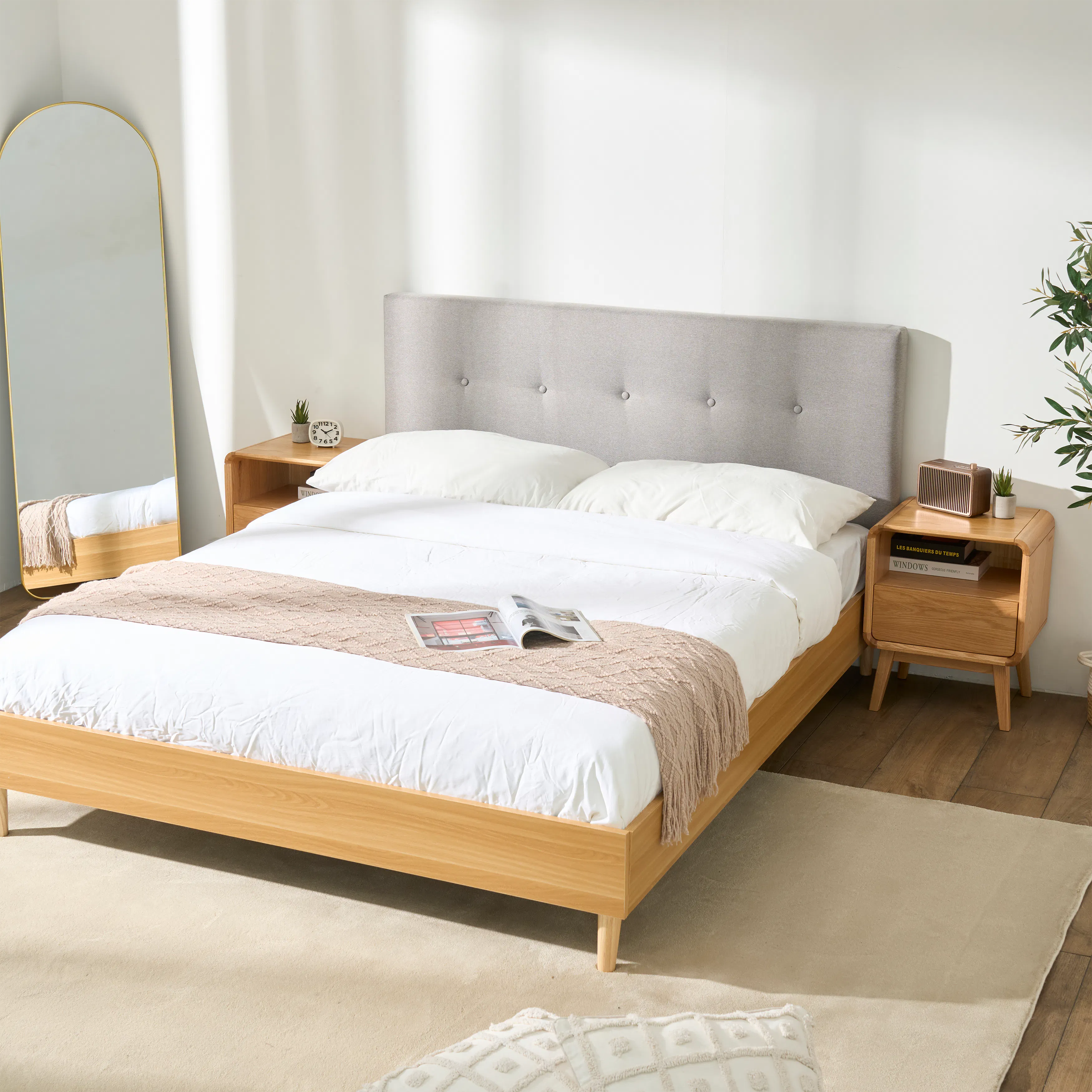 (As-is) Landon Queen Bed - Natural, Light Grey - 16