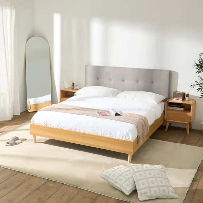 (As-is) Landon Queen Bed - Natural, Light Grey - 5