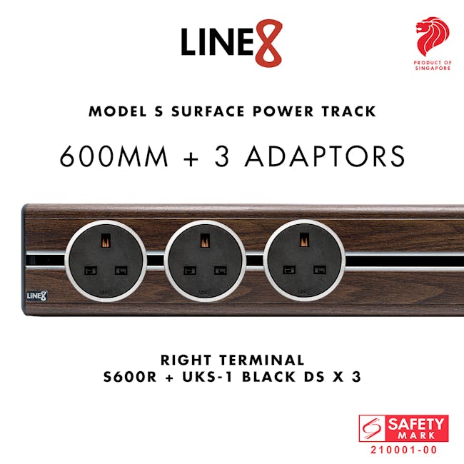 Line8 Power Track 600mm + 3 Adaptors Bundle - Brazillian Rosewood - 5