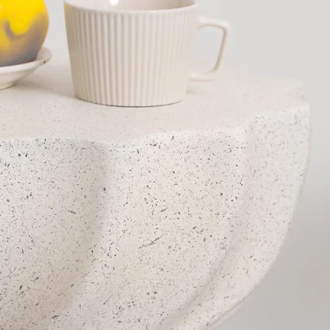 Evelyn Swirl Terrazzo Side Table - 6 - White textured ceramic mug, speckled surface, modern design, minimalist decor