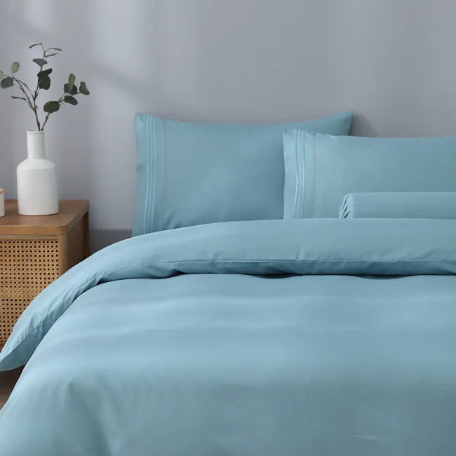 Robinsons Silky Soft Embroidered Microfibre Bed Set Core Collection - Misty Blue (4 Sizes) - 1