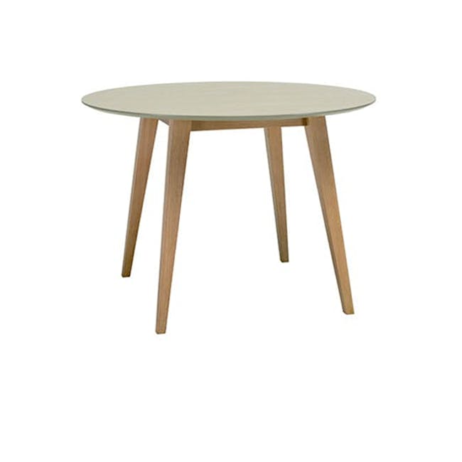 Ralph Round Dining Table 1m in Taupe Grey with 4 Fynn Dining Chairs in Beige and River Grey - 1