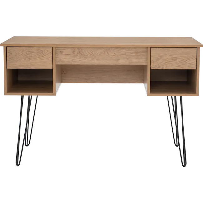 Sandra Study Table 1.2m - Oak - 5 - Wooden desk with integrated legs, minimalist design, natural wood finish, open storage
