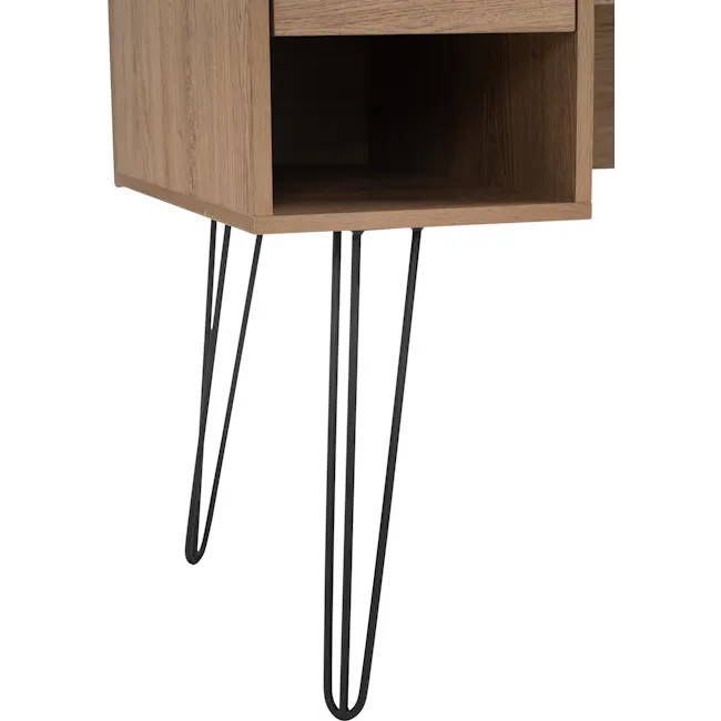 Sandra Study Table 1.2m - Oak - 11 - Wooden side table with sleek black metal legs, minimalist design, natural wood grain