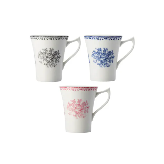 Luzerne Lancaster Garden Mug 383ml - Grey - 4 - White ceramic mug, blue floral design, intricate patterns, elegant artistry