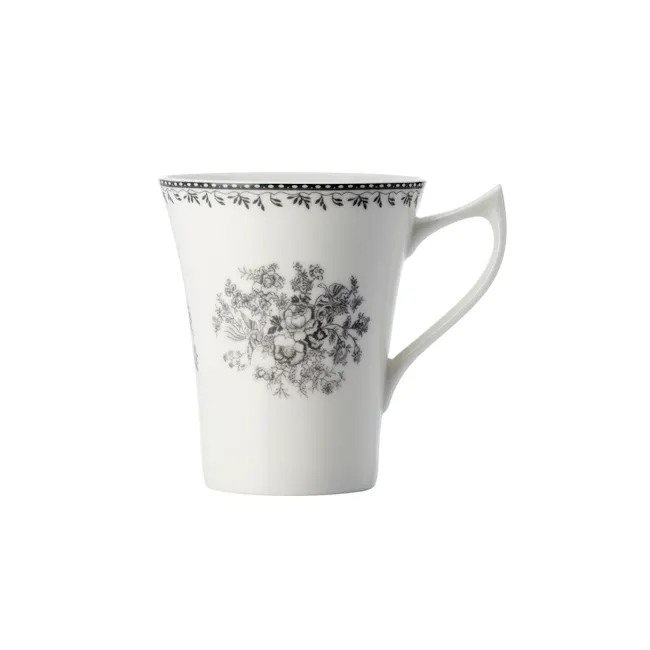 Luzerne Lancaster Garden Mug 383ml - Grey - 1 - White ceramic mug, elegant floral design, intricate black line art