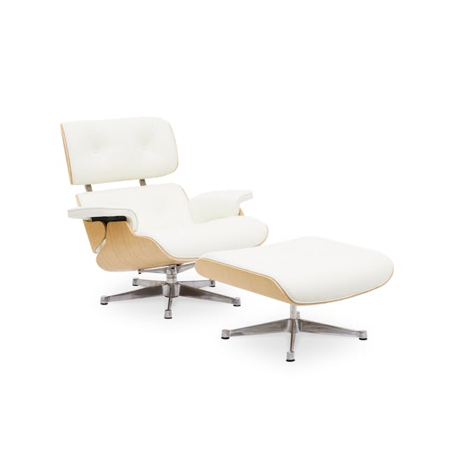 Abner Lounge Chair and Ottoman - White (Genuine Cowhide) - 0