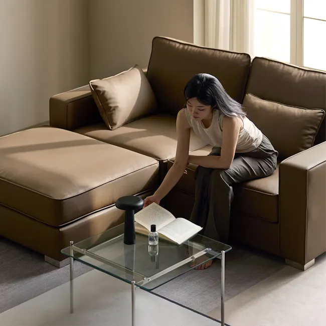 Paris 3 Seater Sofa with Ottoman - Brown (Faux Leather) - 3