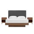 Kenzou Queen Bed in Walnut, Anthracite Grey with 2 Kyoto Top Drawer Bedside Table in Walnut