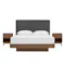Kenzou Queen Bed in Walnut, Anthracite Grey with 2 Kyoto Top Drawer Bedside Table in Walnut