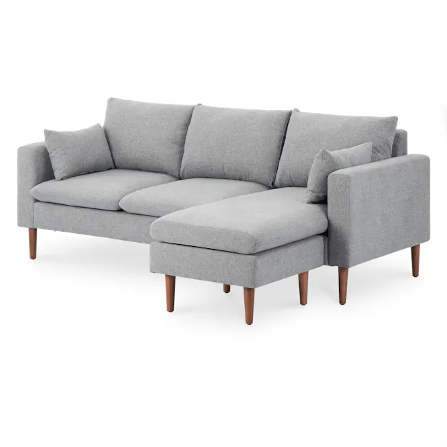 Alicia L-Shaped Sofa - Slate - 6 - Grey upholstered sectional sofa, modern design, light gray fabric, wooden legs