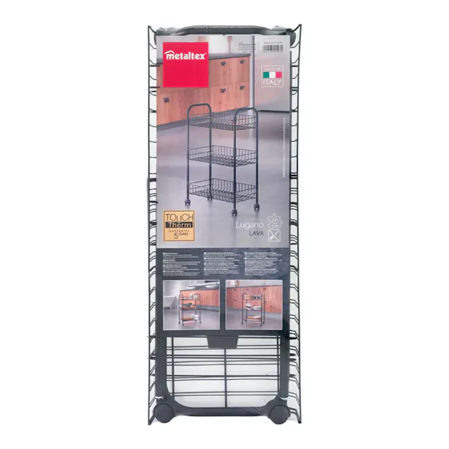 Metaltex Lugano 3 Tier Rolling Cart - Black - 4 - Kitchen storage cart, durable metal frame, Italian manufacturing, touch