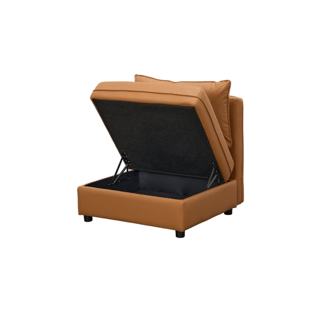 Cameron 4 Seater Storage Sofa - Tan (Pet Friendly) - 21 - Modern leather sofa with black fabric cover, brown leather